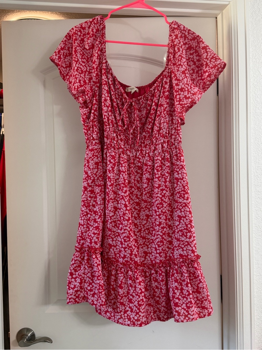 Red Floral Ruffle Short Dress
